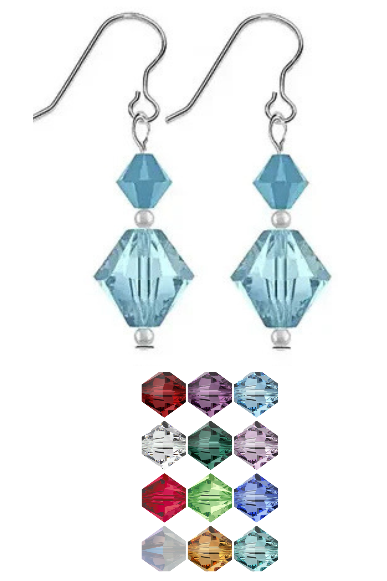 Birthstone Swarovski CZ Earrings | Handmade Bicone Crystal | Bridal Drop Jewellery