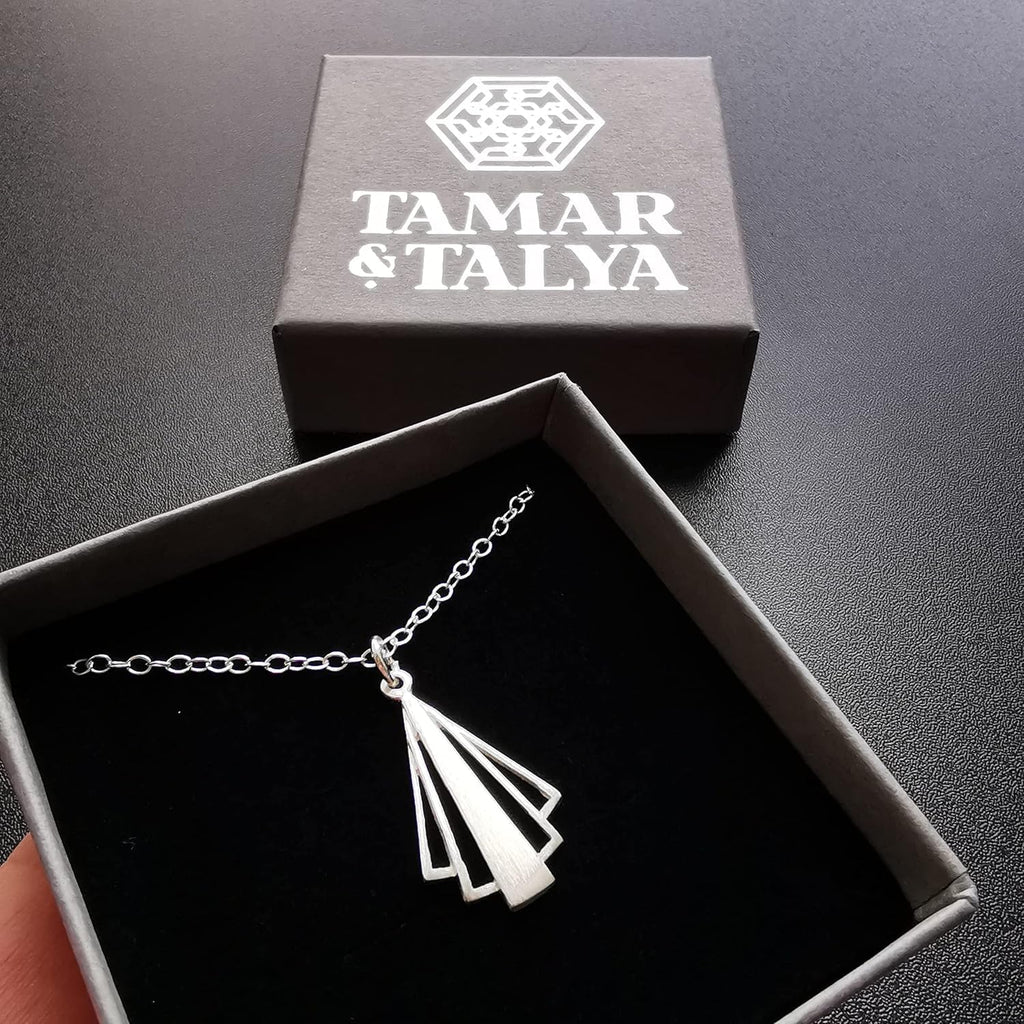 Art Deco Pendant Necklace | Sterling Silver 22" Chain | Gift Wrapped | Tamar & Talya