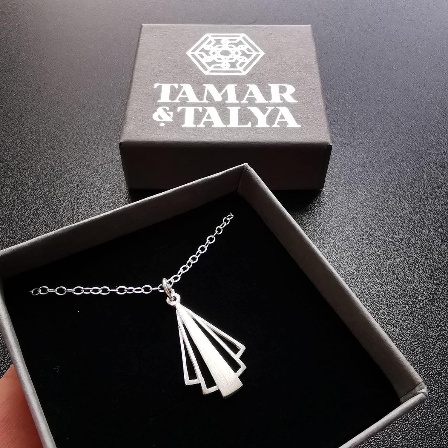 Art Deco Pendant Necklace | Sterling Silver 22" Chain | Gift Wrapped | Tamar & Talya