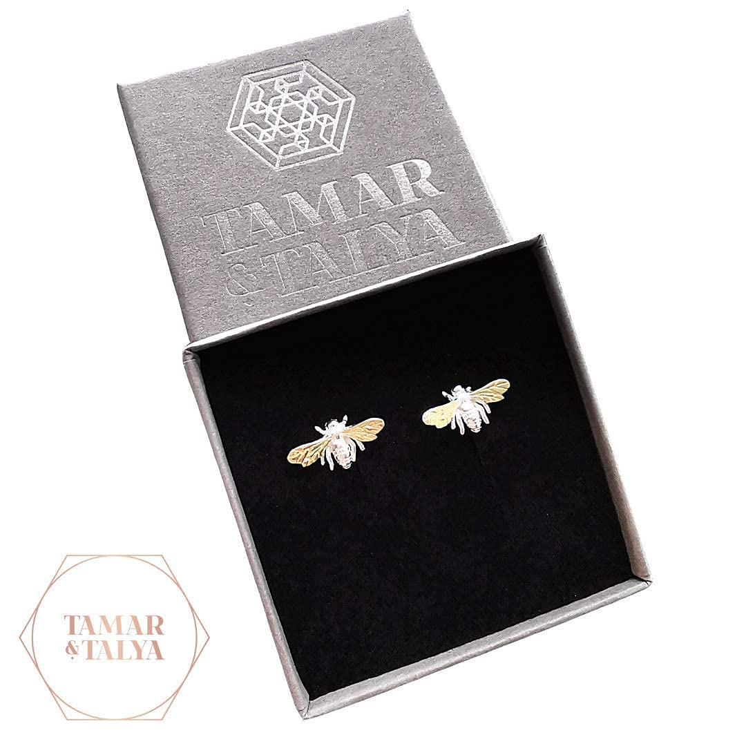 Bee Stud Earrings | Sterling Silver & Gold | Handcrafted Gift for Her | Tamar & Talya