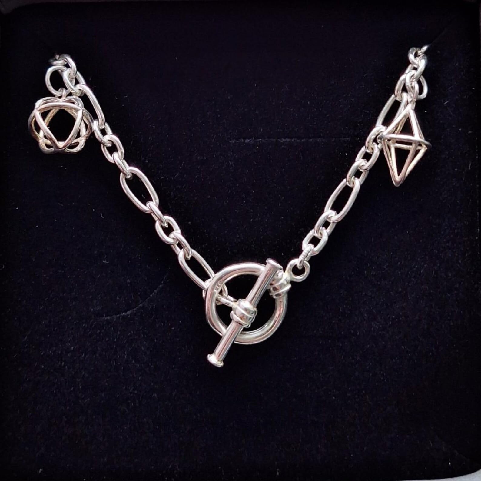 Tamar & Talya Sterling Silver Geometric Charm Bracelet, Modern Chain Design with Toggle Clasp, 19cm Length, Gift Box Included
