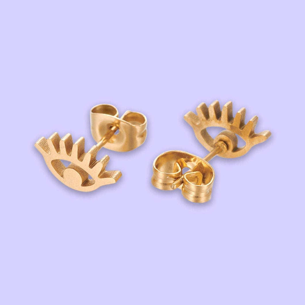 Lucky Eye Hypoallergenic Stud Earrings | Evil Eye Gold Earrings | Build a Treat Box with Tamar & Talya.
