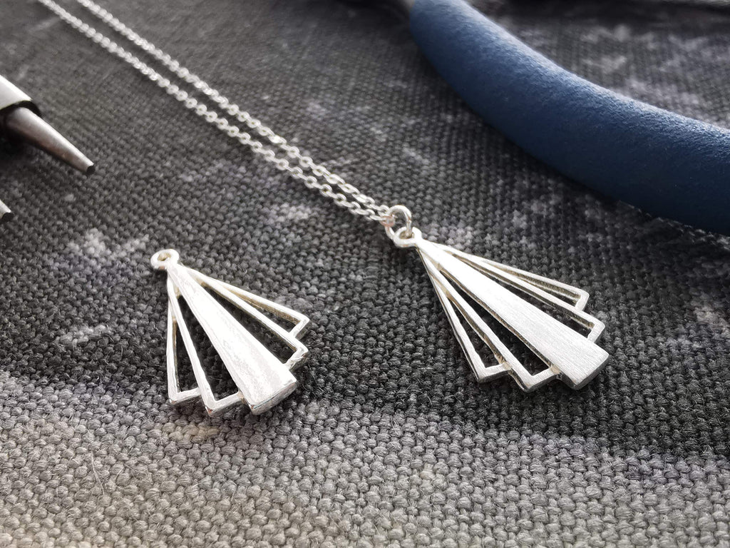 Art Deco Pendant Necklace | Sterling Silver 18" Chain | Classic Finish | Tamar & Talya