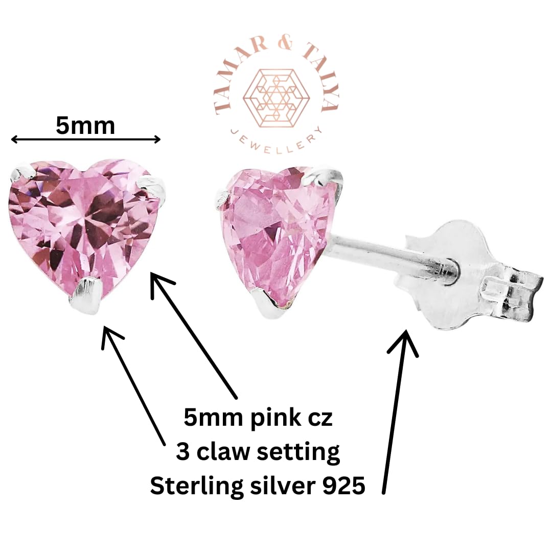 Pink Heart CZ Stud Earrings | Cubic Zirconia Sterling Silver | Gift for Her | Tamar & Talya