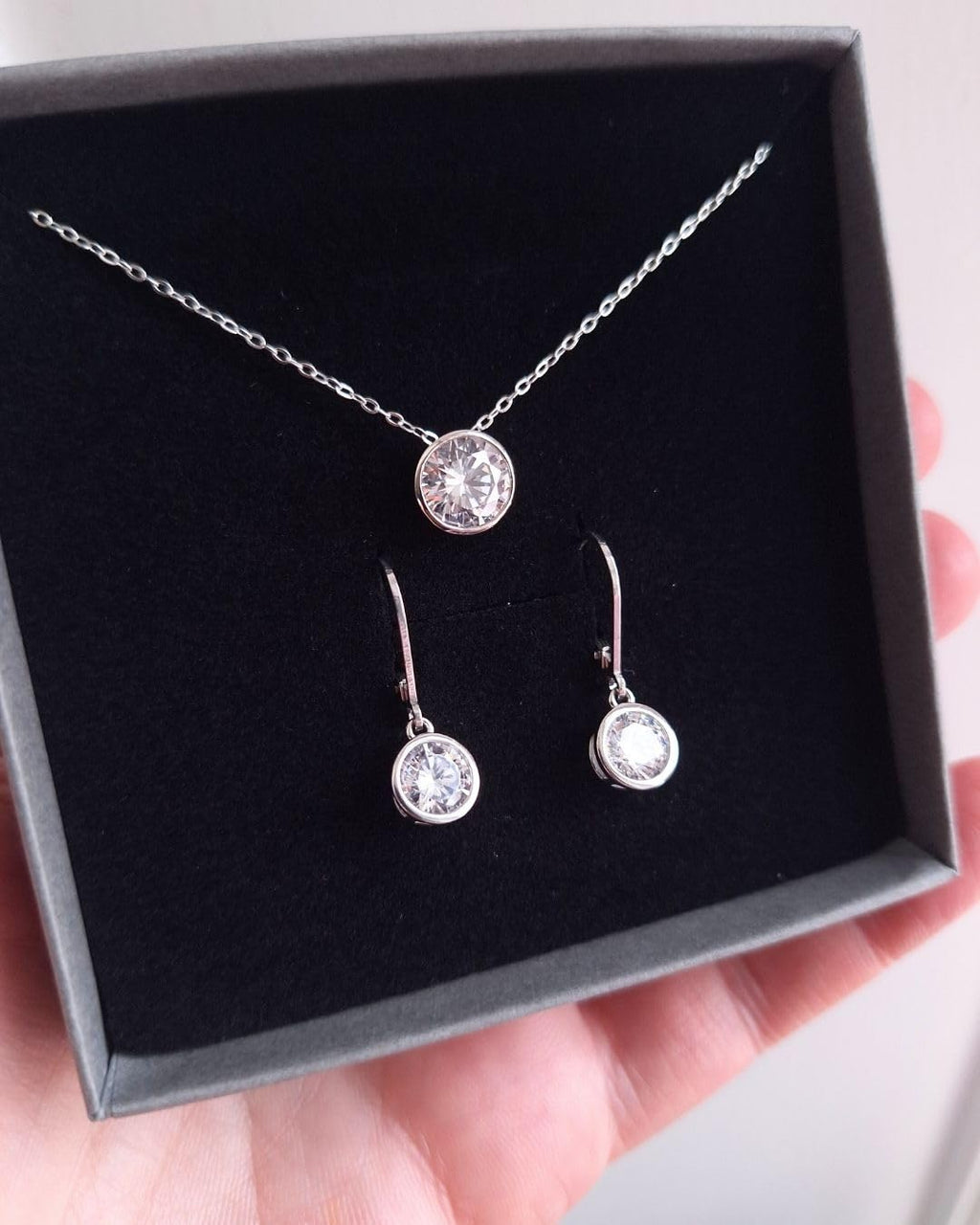 Cubic Zirconia Pendant & Drop Earring Set | Rhodium Plated Sterling Silver | Tamar & Talya