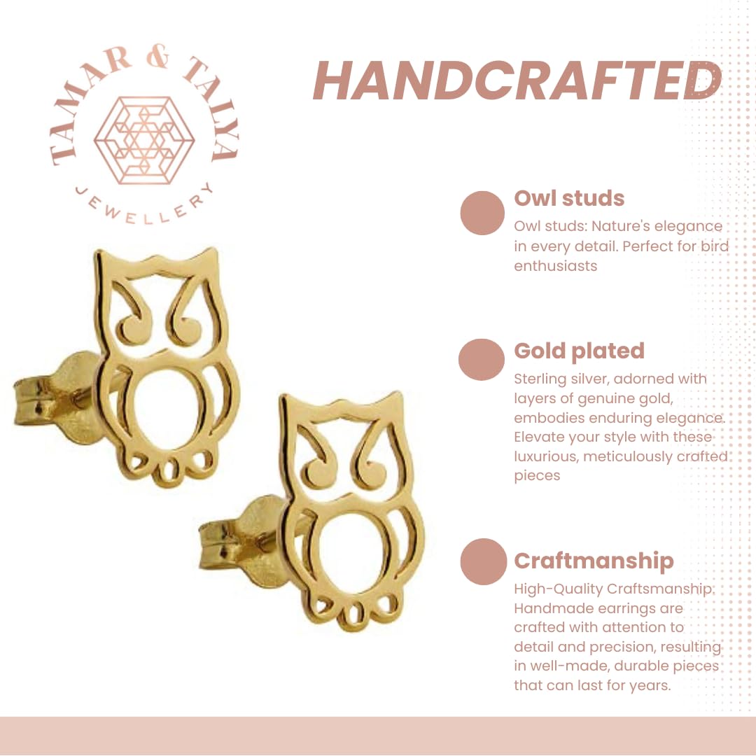 Owl Stud Earrings | Sterling Silver, Gold & Rose Gold | Handcrafted Nature Jewellery | Tamar & Talya