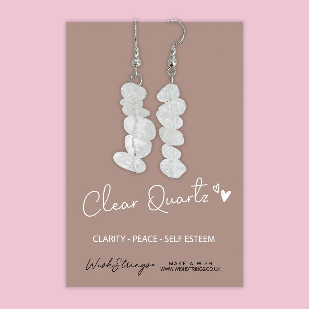 Clear Quartz - Gemstone Chip Dangle Earrings Wishstrings.