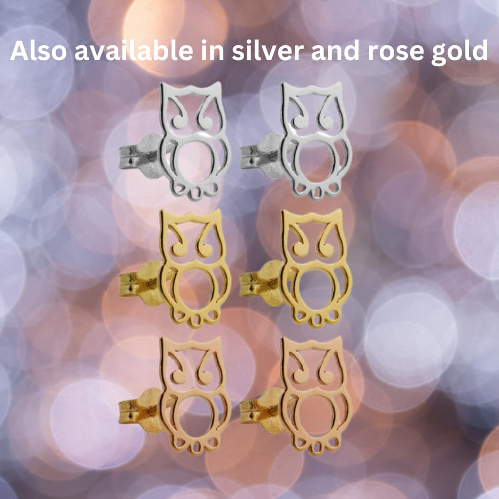 Owl Stud Earrings | Sterling Silver, Gold & Rose Gold | Handcrafted Nature Jewellery | Tamar & Talya