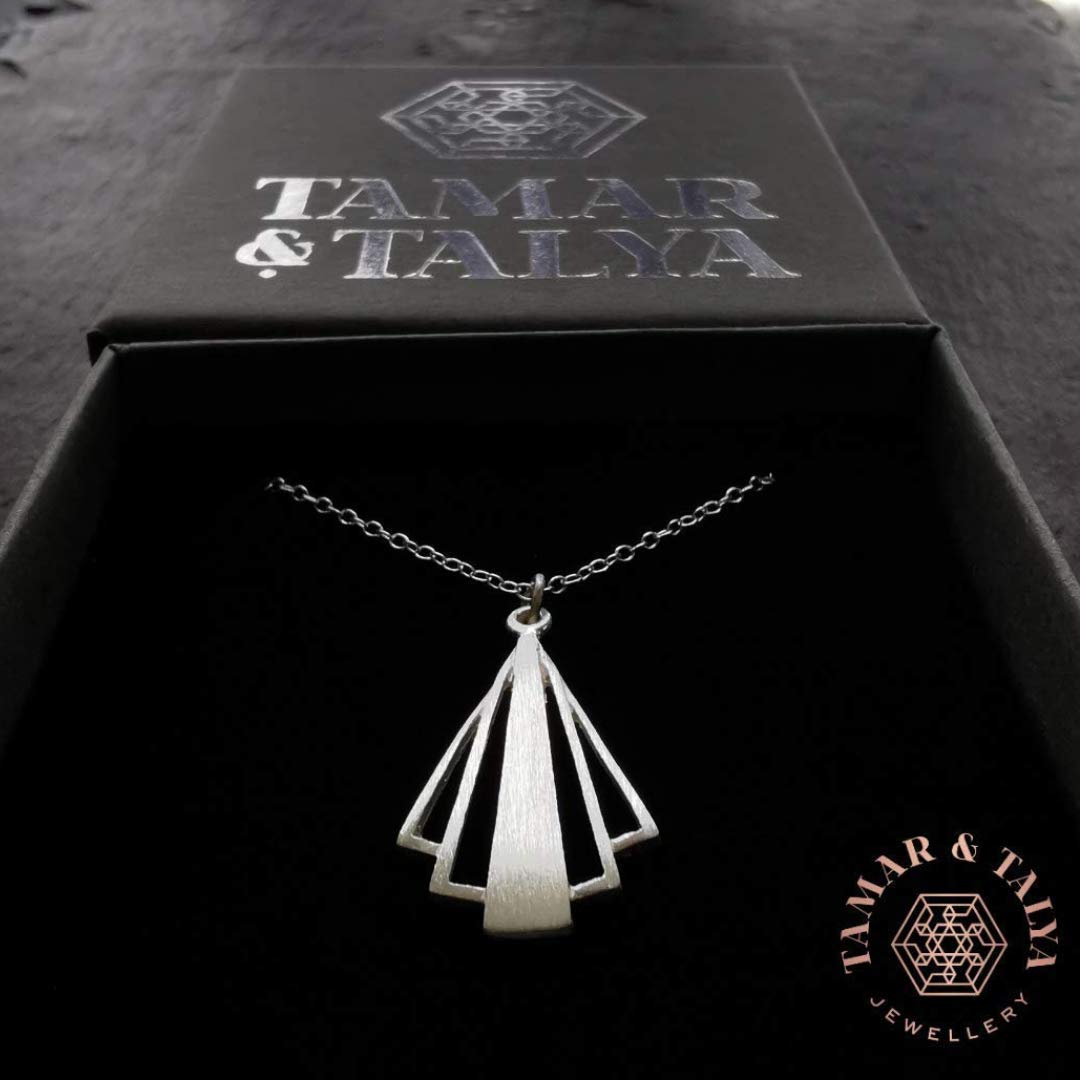 Art Deco Pendant Necklace | Handcrafted Sterling Silver | 18" Trace Chain | Tamar & Talya
