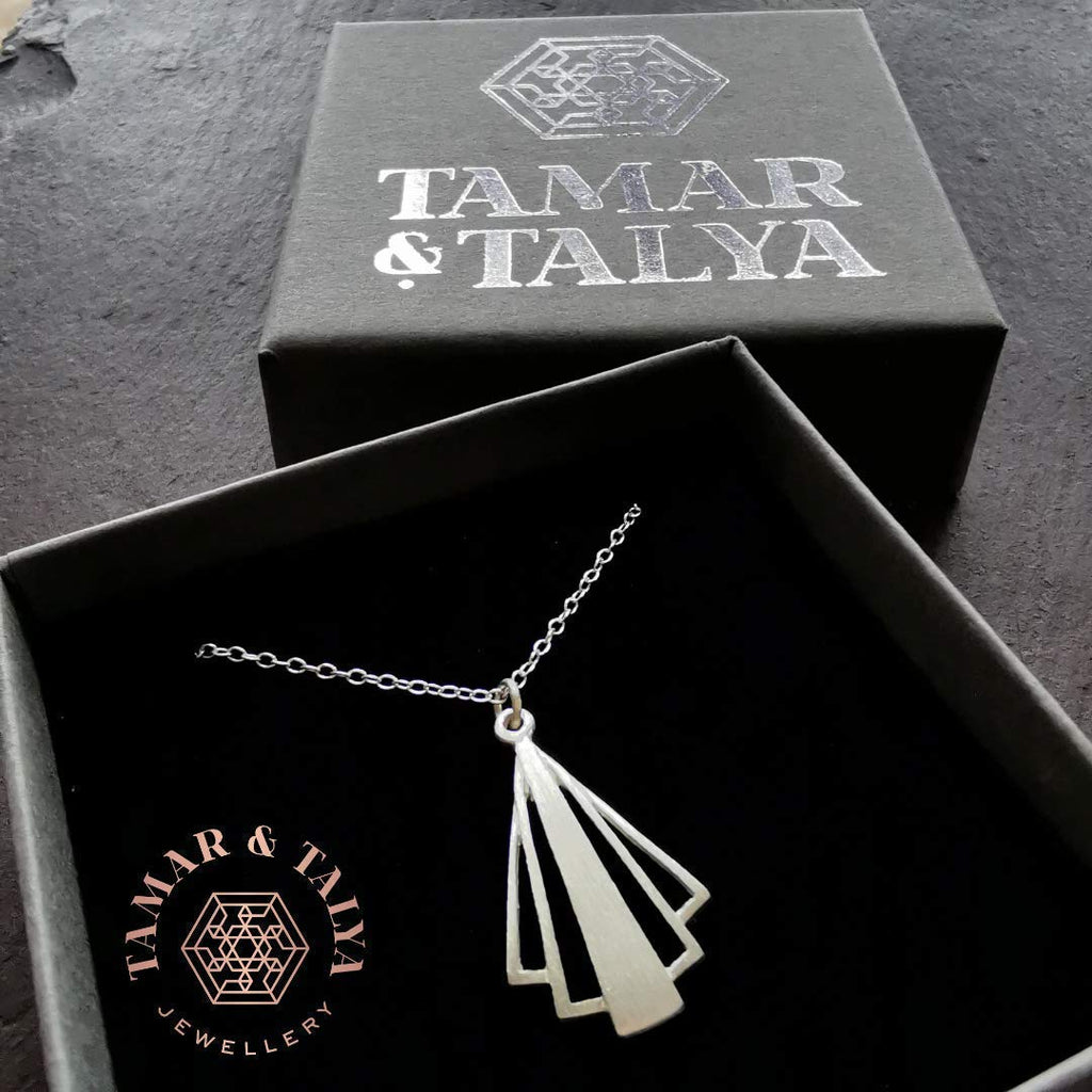 Art Deco Pendant Necklace | Sterling Silver 18" Chain | Classic Finish | Tamar & Talya