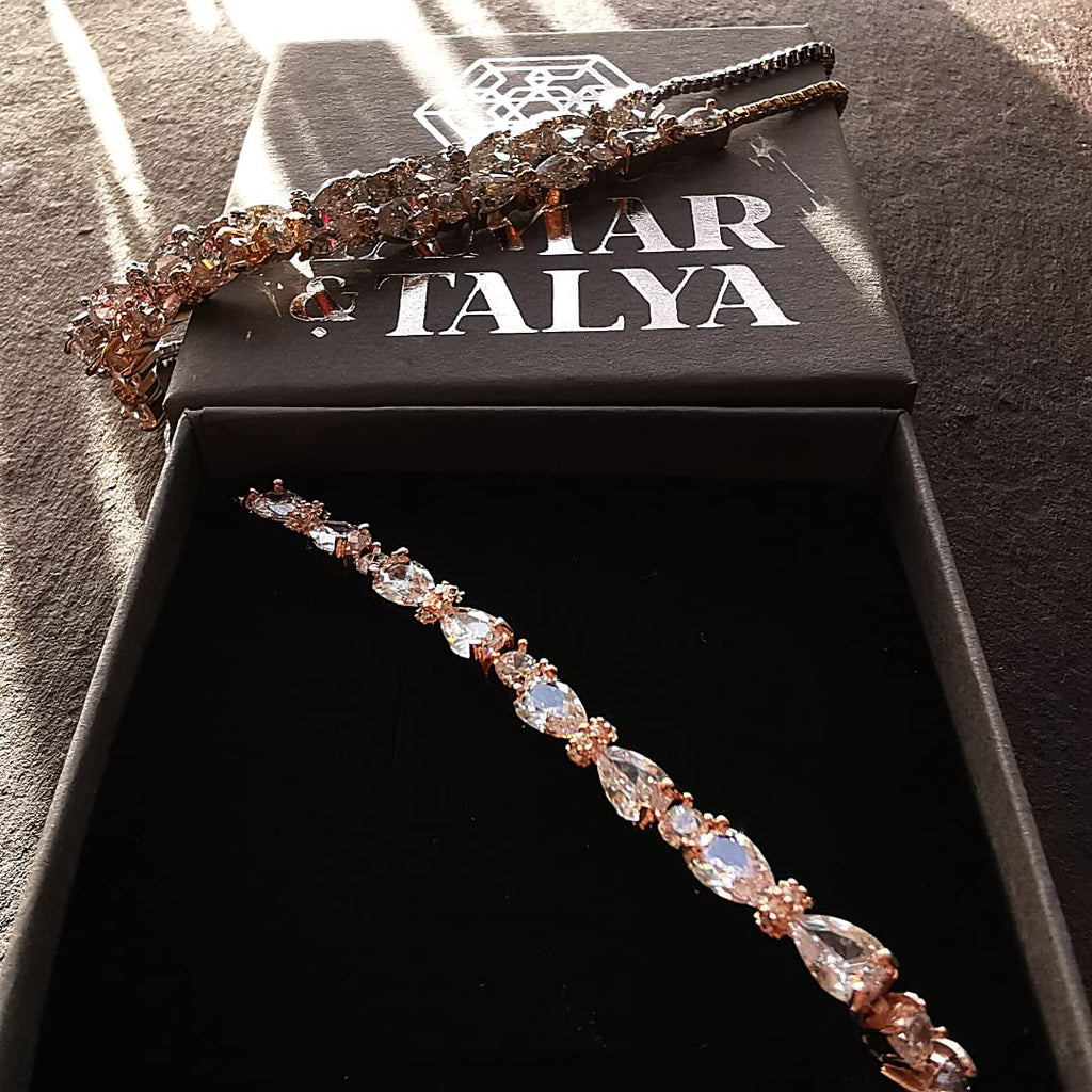 Bridal Bracelet | CZ Crystal Wedding Jewellery | Adjustable Bracelets | Rose Gold, Silver, Gold Plated