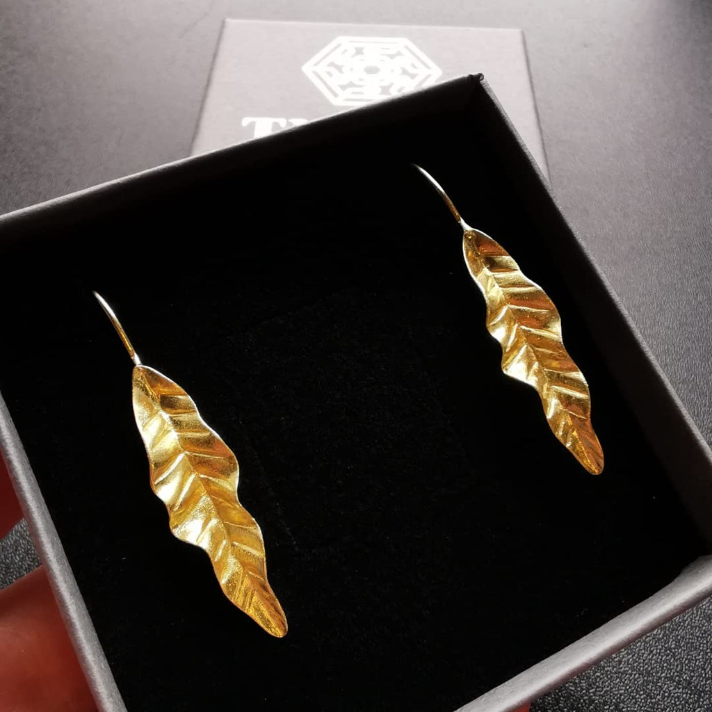 Gold Leaf Drop Earrings | Handcrafted Statement Jewellery | Gift for Her | Tamar & Talya