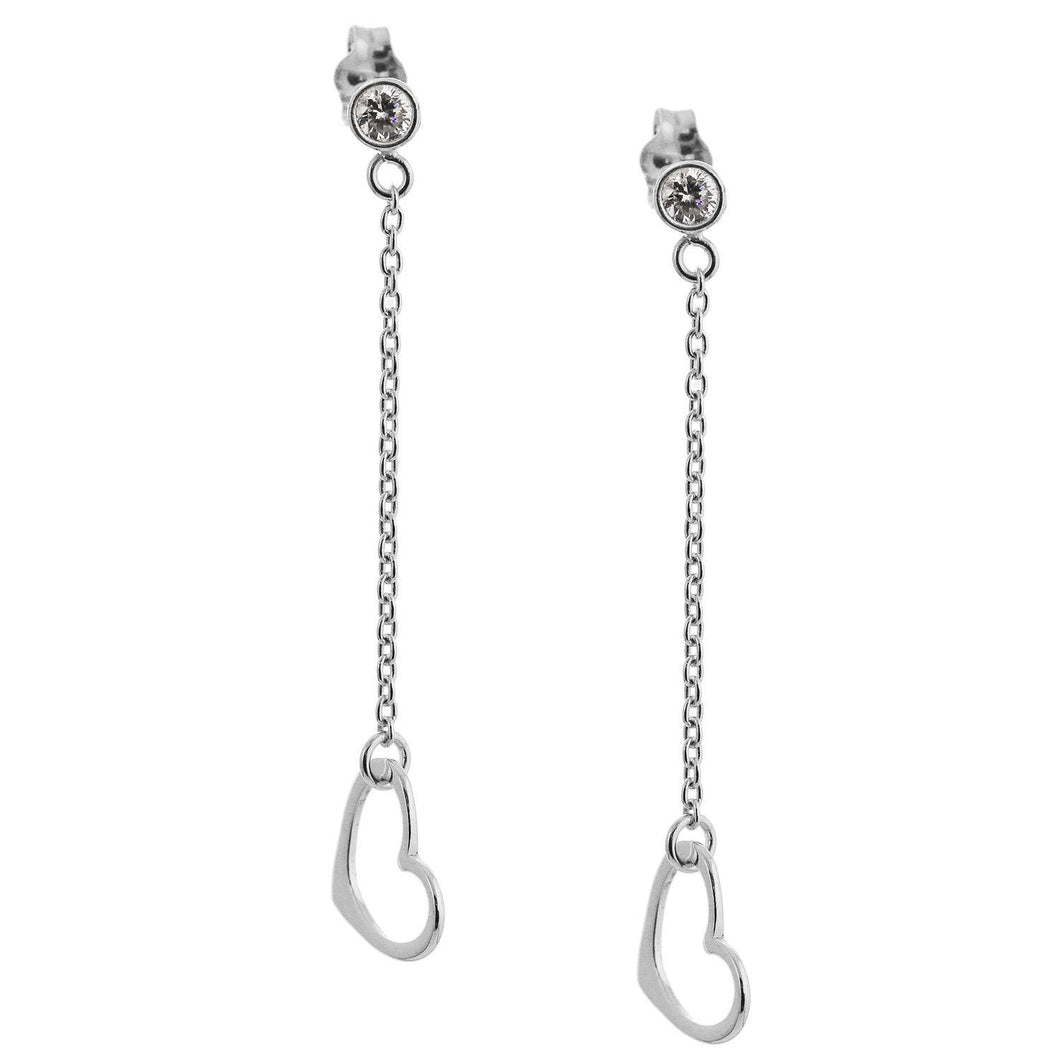 Sterling Silver Heart CZ Drop Earrings - Tamar and Talya