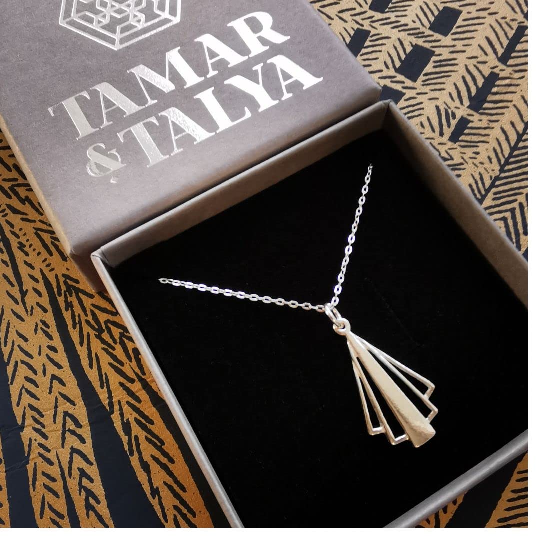 Art Deco Pendant Necklace | Vintage Elegance Sterling Silver | 18" Chain | Tamar & Talya