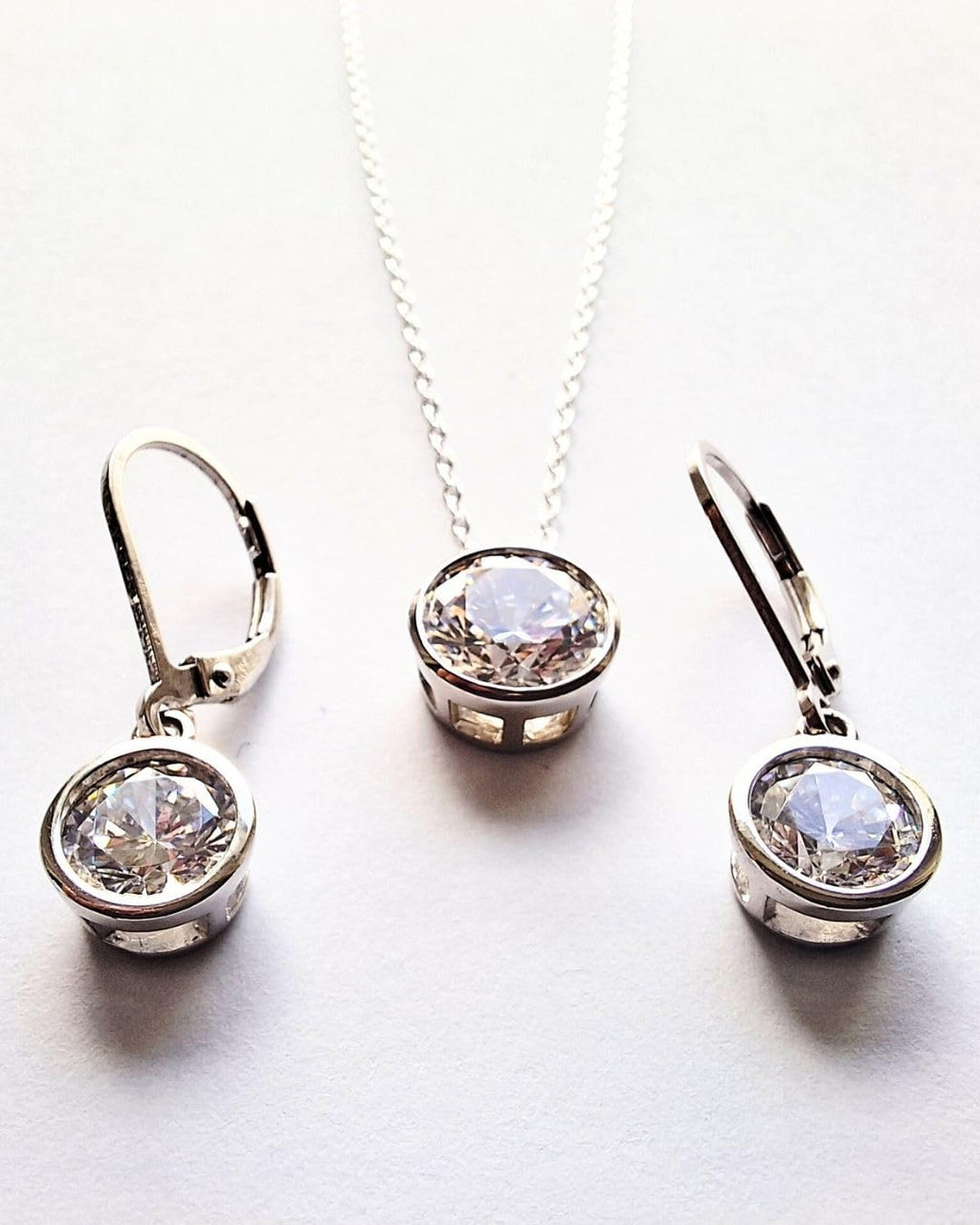 Cubic Zirconia Pendant & Drop Earring Set | Rhodium Plated Sterling Silver | Tamar & Talya