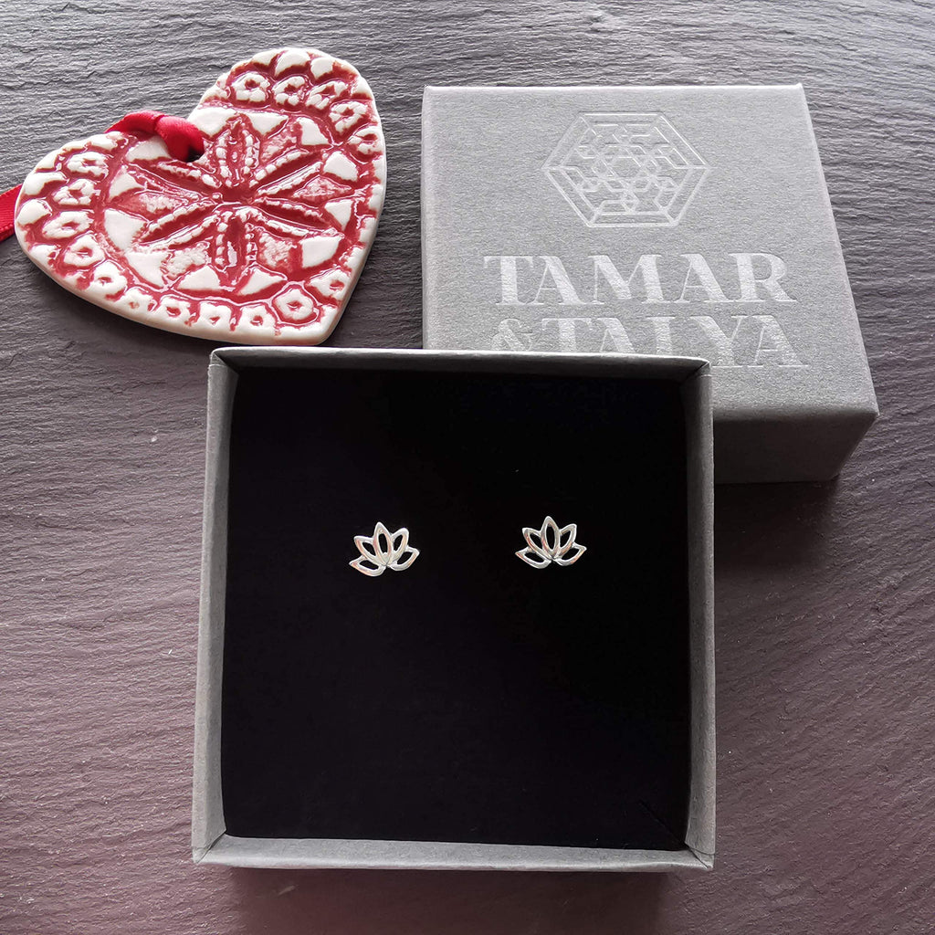 Sterling Silver Lotus Flower Stud Earrings | Handcrafted Spiritual Jewellery | Gift for Her | Tamar & Talya