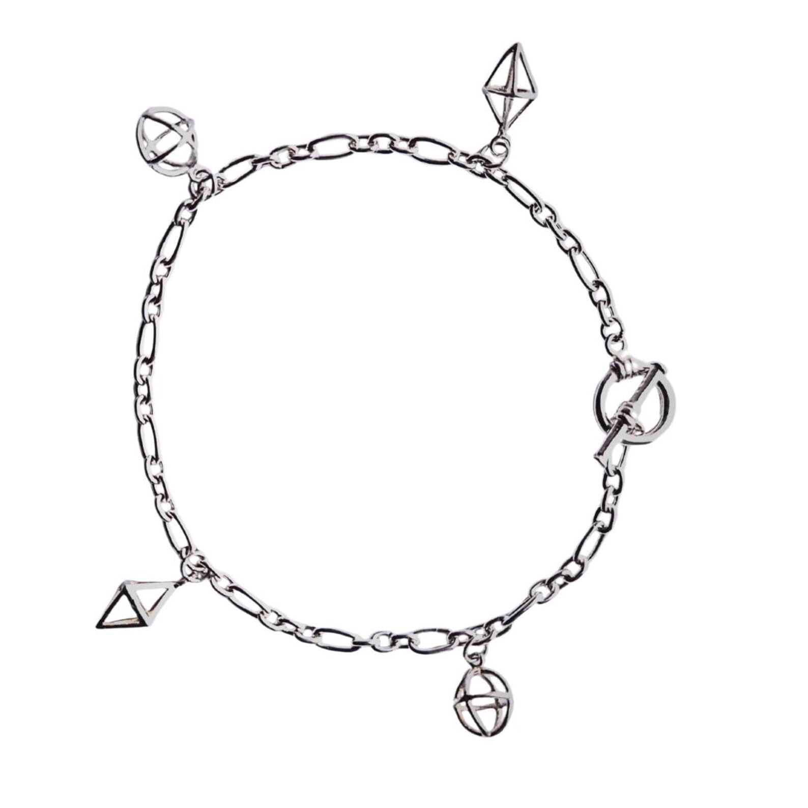 Tamar & Talya Sterling Silver Geometric Charm Bracelet, Modern Chain Design with Toggle Clasp, 19cm Length, Gift Box Included Default Title