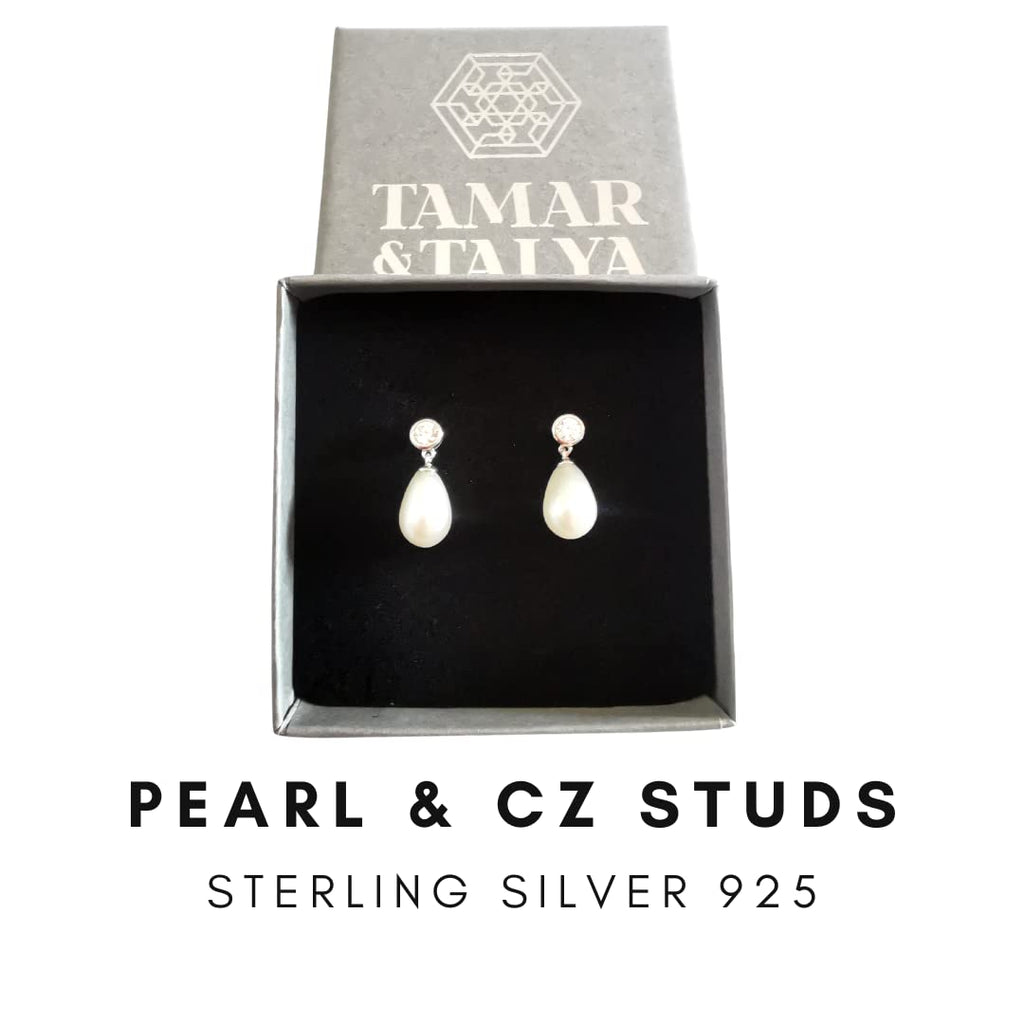 Pearl & CZ Bridal Stud Earrings | Handcrafted Wedding Jewellery | Elegant Gift for Bride | Tamar & Talya
