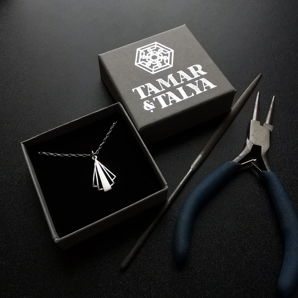 Art Deco Pendant Necklace | Sterling Silver 20" Chain | Gift for Her | Tamar & Talya