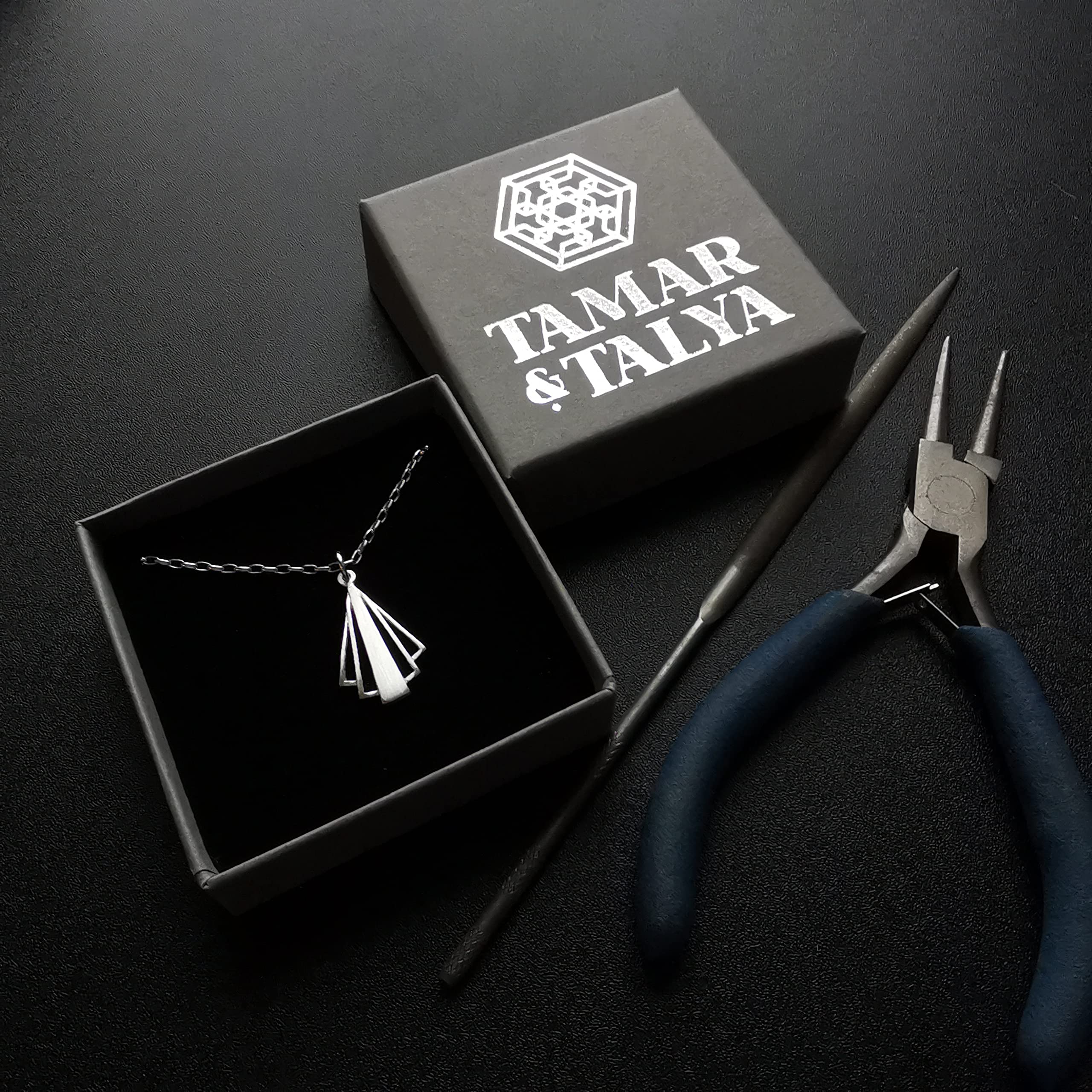 Art Deco Pendant Necklace | Sterling Silver 20" Chain | Gift for Her | Tamar & Talya