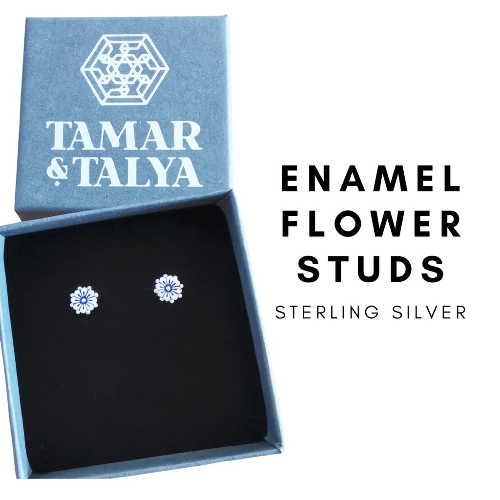 Blue Enamel Stud Earrings | Handcrafted 925 Sterling Silver | Gift for Her | Tamar & Talya