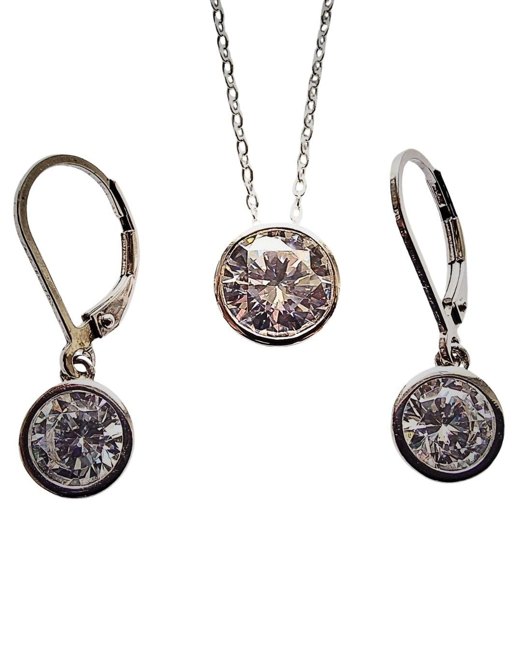 Cubic Zirconia Pendant & Drop Earring Set | Rhodium Plated Sterling Silver | Tamar & Talya