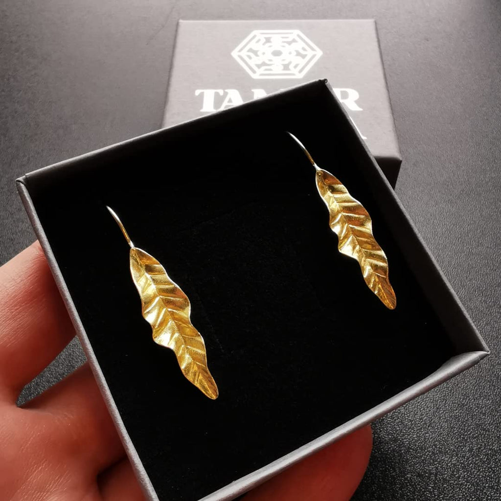 Gold Leaf Drop Earrings | Handcrafted Statement Jewellery | Gift for Her | Tamar & Talya