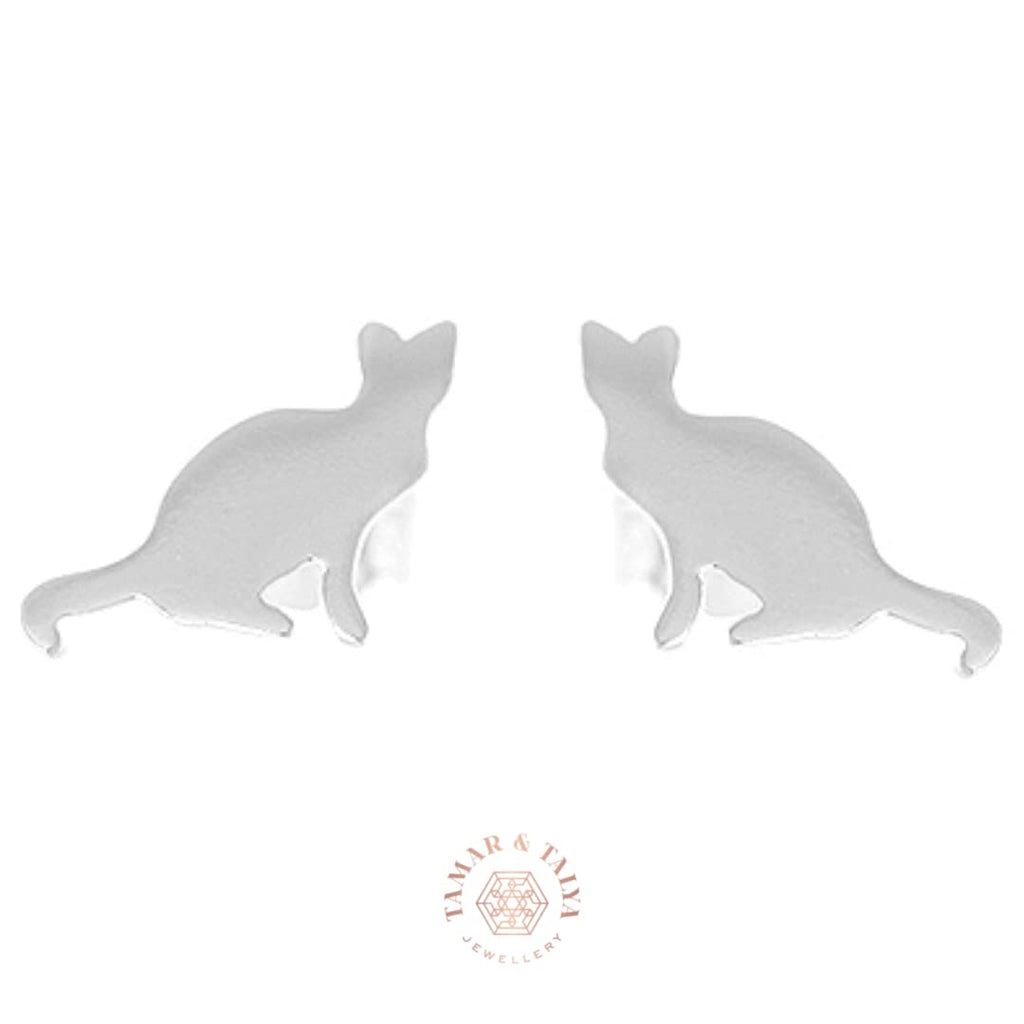 Sterling Silver Cat Stud Earrings | Handcrafted Animal Jewellery | Gift for Cat Lovers | Tamar & Talya