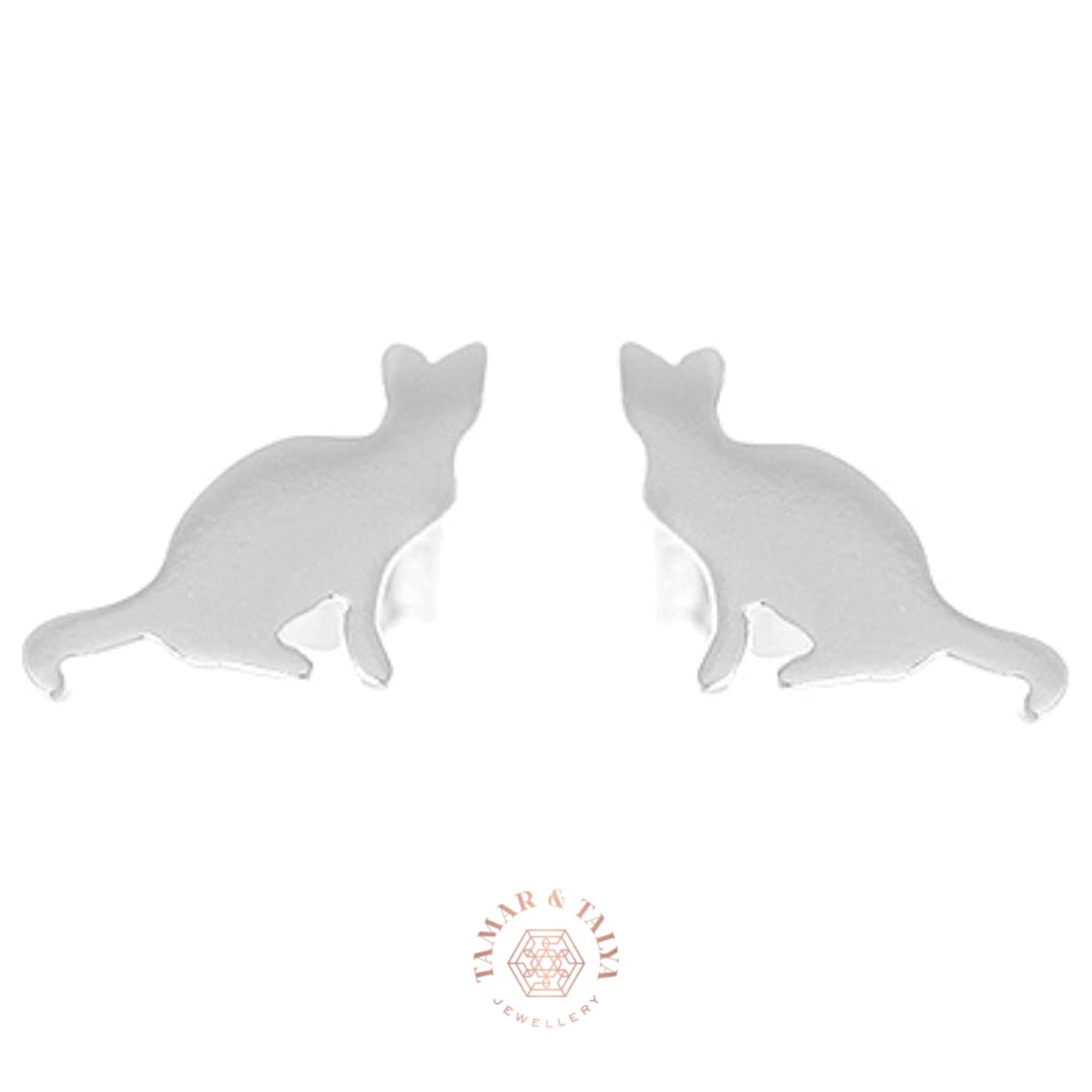 Sterling Silver Cat Stud Earrings | Handcrafted Animal Jewellery | Gift for Cat Lovers | Tamar & Talya