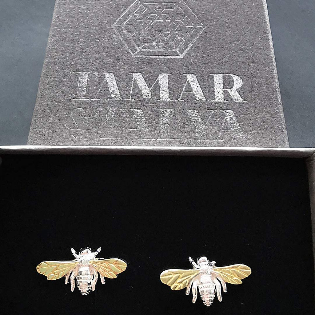Bee Stud Earrings | Sterling Silver & Gold | Handcrafted Gift for Her | Tamar & Talya