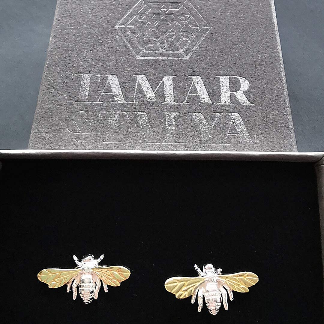 Bee Stud Earrings | Sterling Silver & Gold | Handcrafted Gift for Her | Tamar & Talya