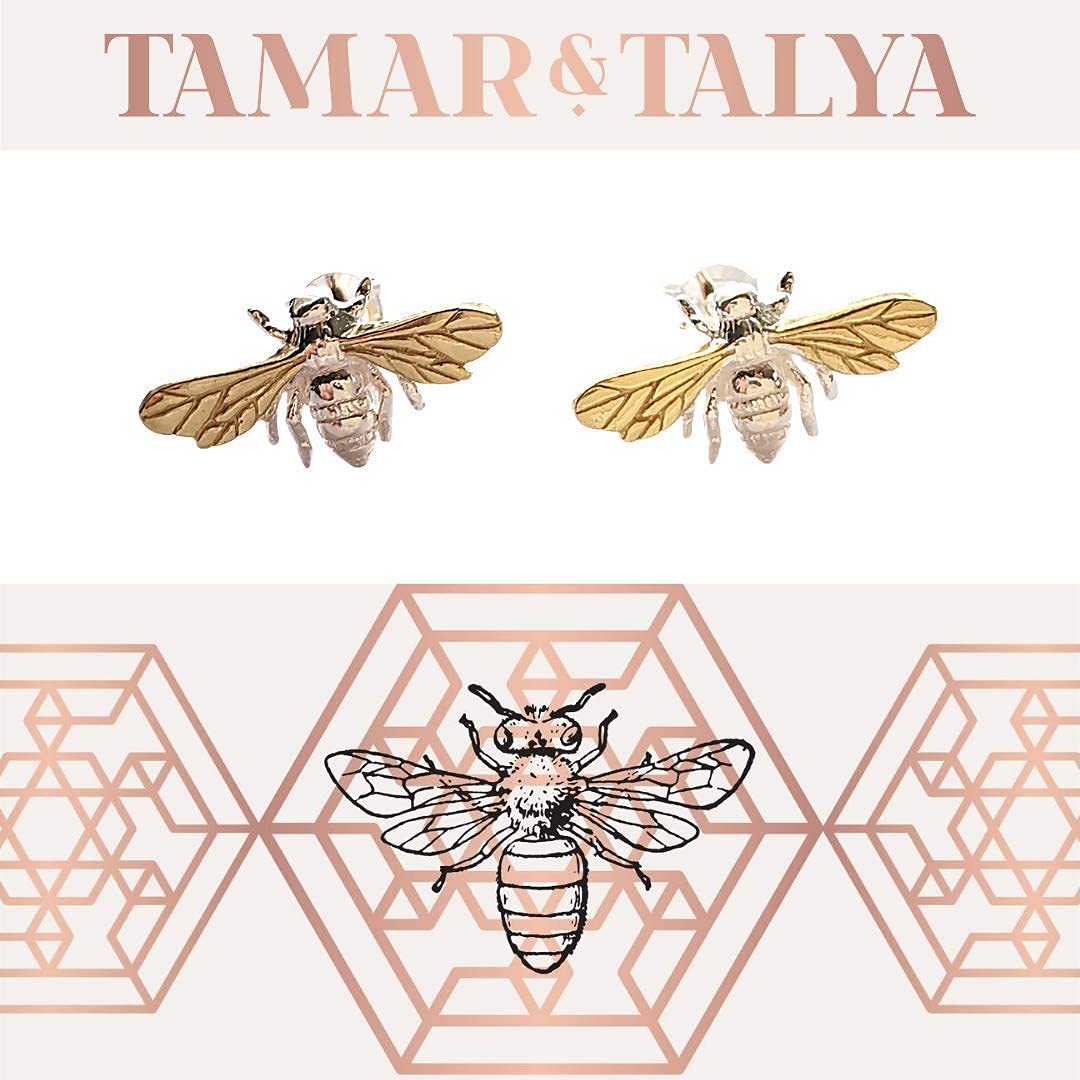 Bee Stud Earrings | Sterling Silver & Gold | Handcrafted Gift for Her | Tamar & Talya