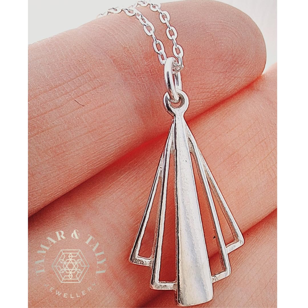 Art Deco Pendant Necklace | Sterling Silver 26" Chain | Shiny Finish | Tamar & Talya
