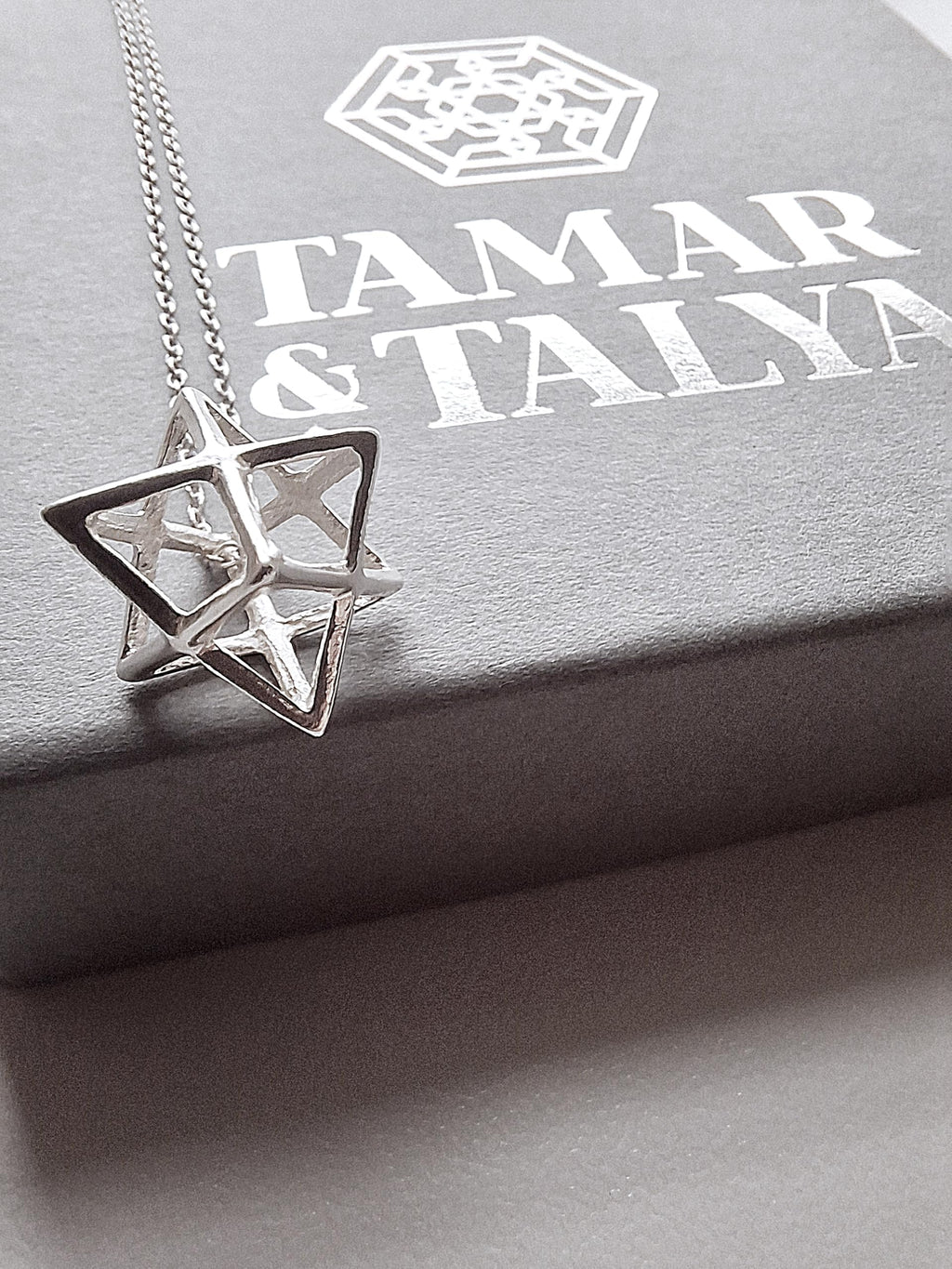 Merkaba Star of David Necklace | 3D Sacred Geometry | Sterling Silver 20" Chain | Tamar & Talya