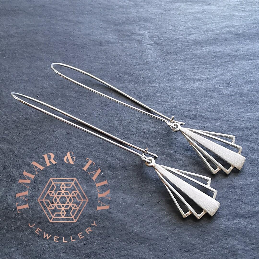 Art Deco Long Drop Earrings | Handcrafted Sterling Silver | Gift for Her | Tamar & Talya