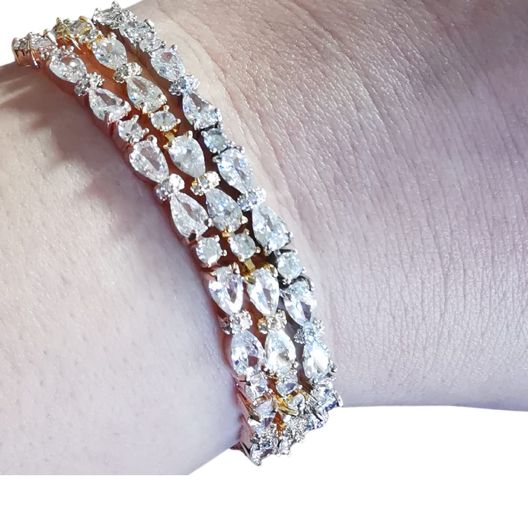 Bridal Bracelet | CZ Crystal Wedding Jewellery | Adjustable Bracelets | Rose Gold, Silver, Gold Plated