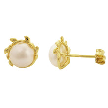 Load image into Gallery viewer, Gold &amp; pearl floral studs - Tamar and Talya
