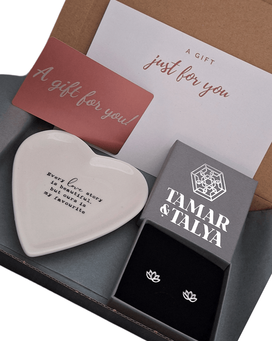 Lotus Ready to go gift box - sterling silver earrings and jewellery dish - lotus jewellery gifts for her - Tamar and Talya