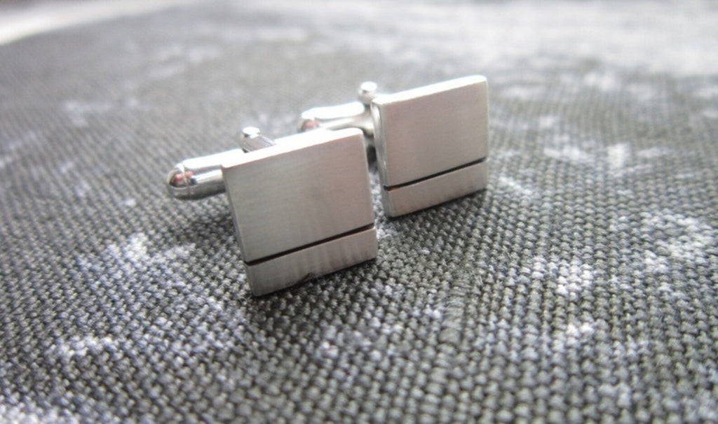 Square Sterling Silver Cufflinks | Classic Black Wedding Cufflinks | Groomsman Gift for Him