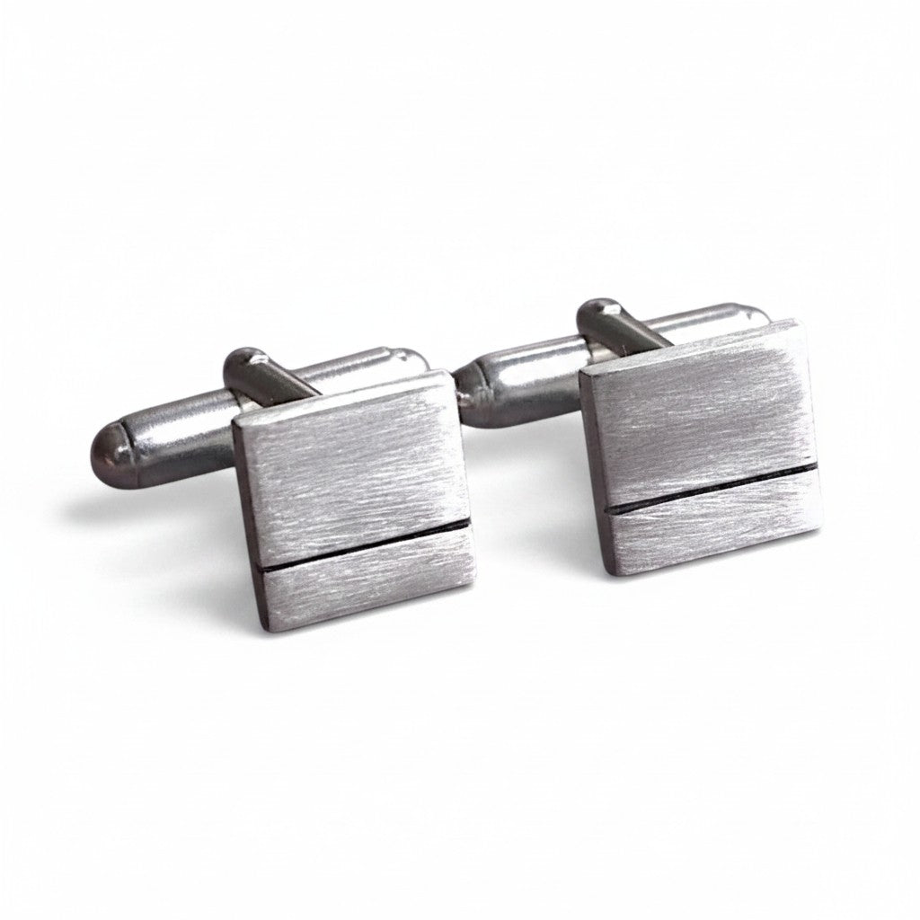 Square Sterling Silver Cufflinks | Classic Black Wedding Cufflinks | Groomsman Gift for Him