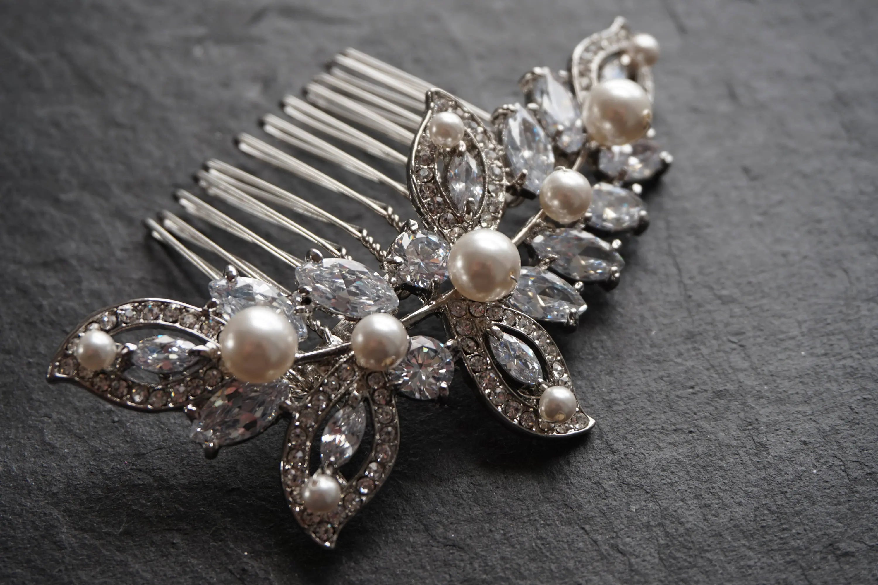 Bridal Hair Comb | Cubic Zirconia Crystals | Personalise with Swarovski Pearl Beads | Tamar and Talya