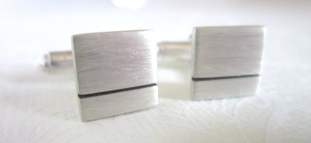 Square Sterling Silver Cufflinks | Classic Black Wedding Cufflinks | Groomsman Gift for Him