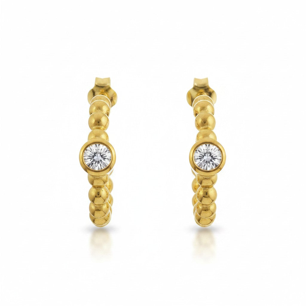 Gold Hoops with cz gemstone | Sterling silver ball wire plated in 9ct gold | Tamar and Talya