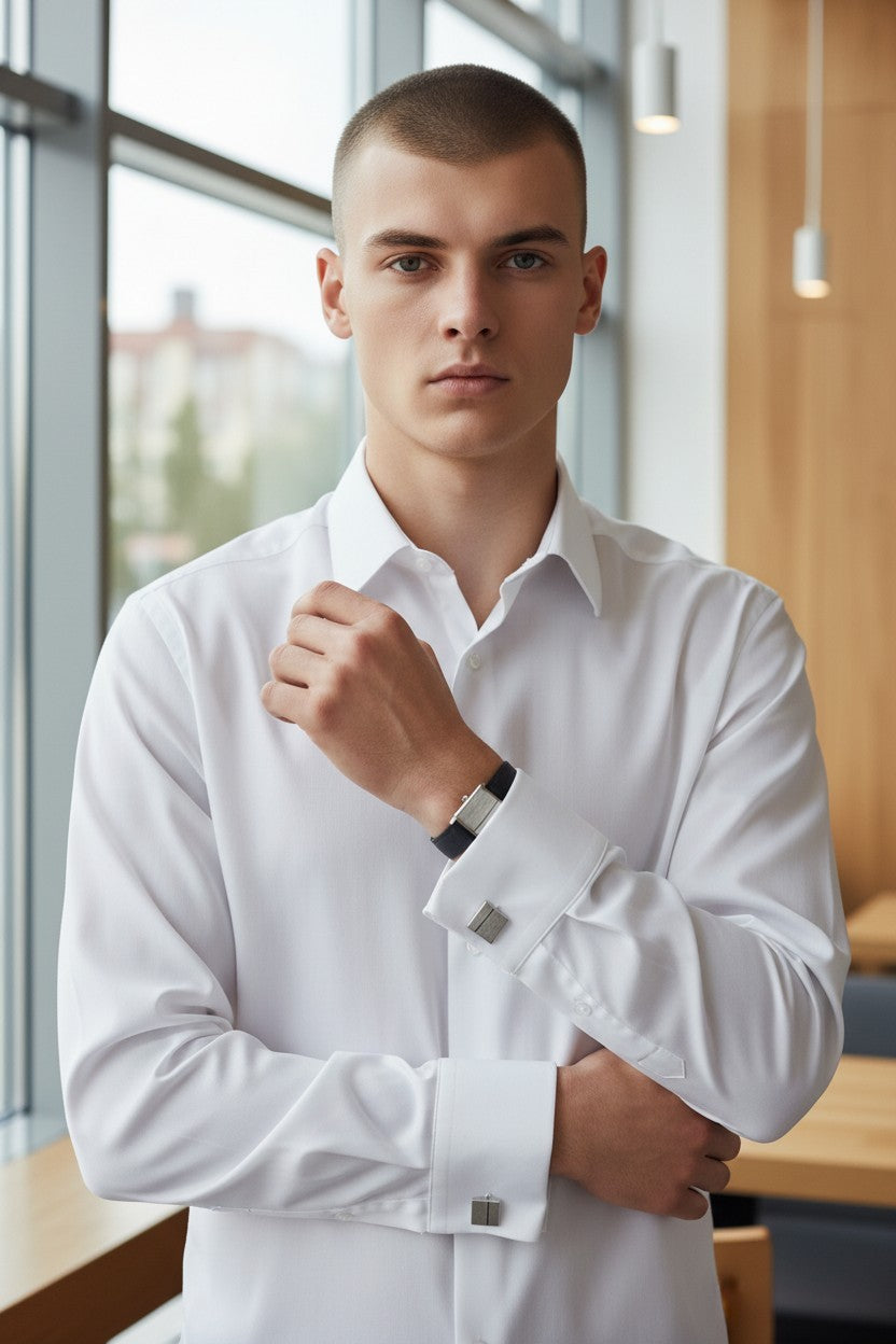 Square Sterling Silver Cufflinks | Classic Black Wedding Cufflinks | Groomsman Gift for Him