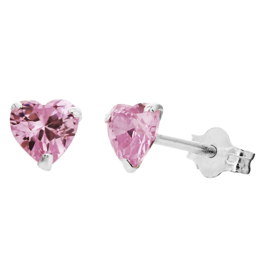 Pink Heart CZ Studs | Sterling Silver - Tamar and Talya