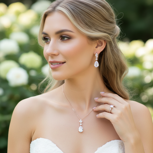 Bridal Crystal Necklace Set | CZ Necklace and Earrings | Tamar and Talya