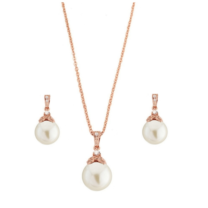 Bridal Rose Gold Necklace Set | CZ Necklace and Earrings | Tamar and Talya