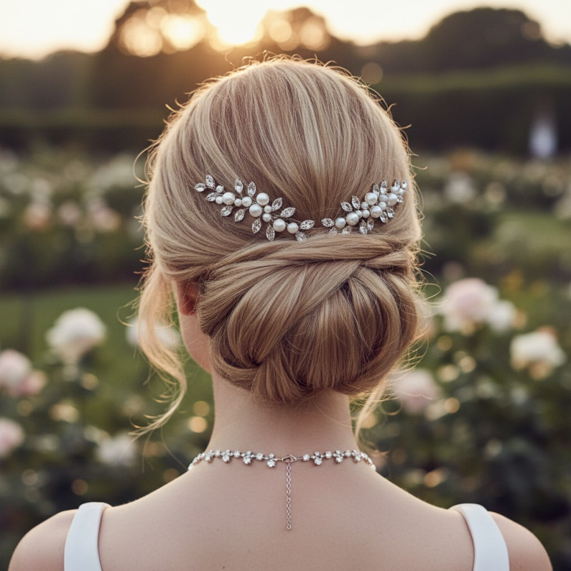 Double Bridal Comb Set | Silver Crystal and Pearl Duo | Tamar and Talya