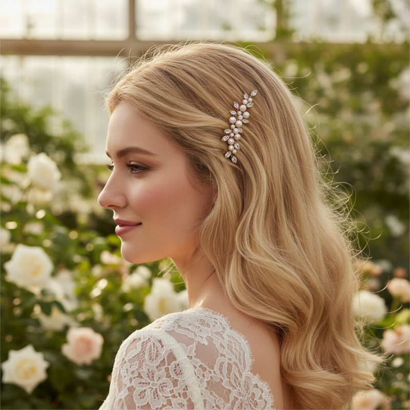 Bridal Hair Comb and Earring Set | Silver Crystal and Pearl Duo | Tamar and Talya
