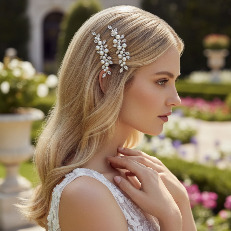 Double Bridal Comb Set | Silver Crystal and Pearl Duo | Tamar and Talya